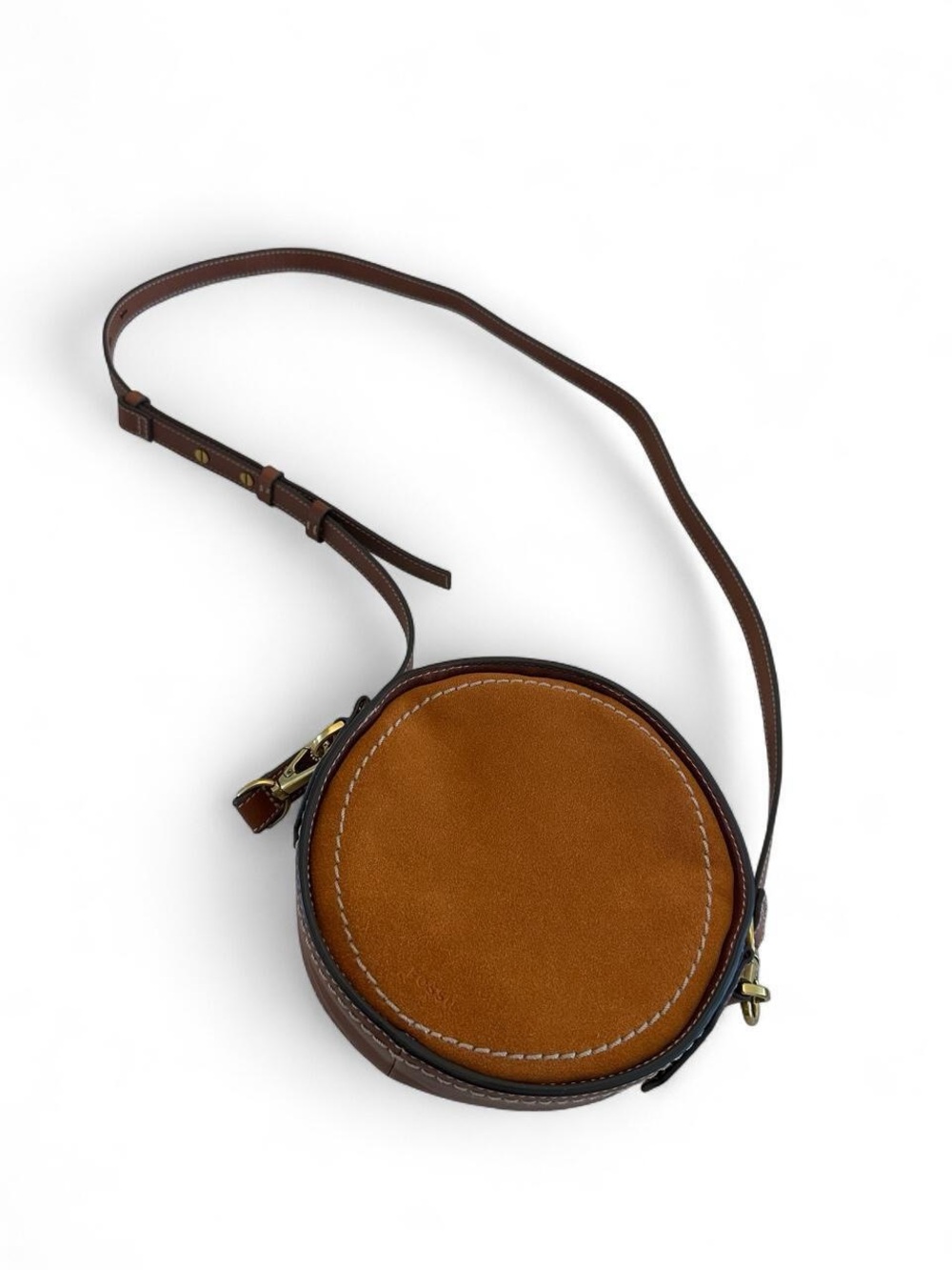Fossil Round Tan Suede Crossbody Bag